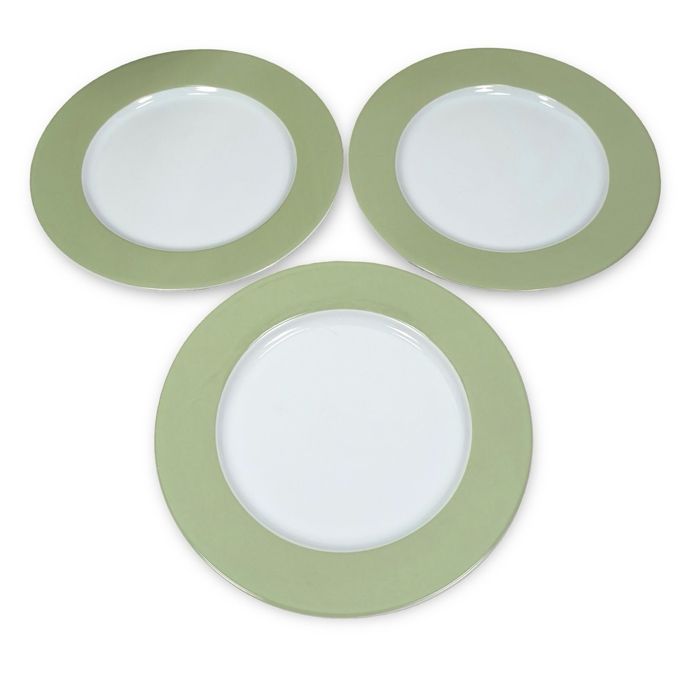 IKEA 365+ Susan Pryke Sage Green White Dinner Plates Set of 3 Made in Portugal